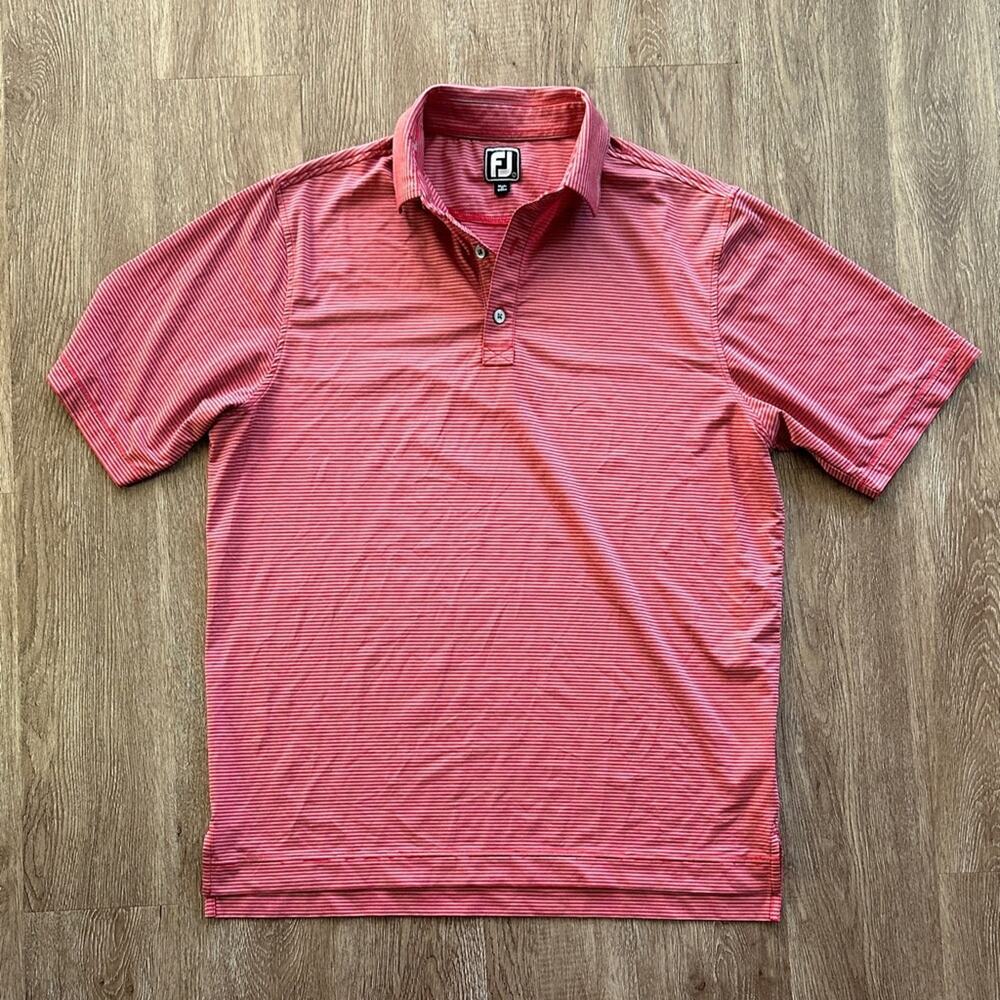 FootJoy Athletic Fit Striped Red & Grey Short Sleeve Polo Size Large